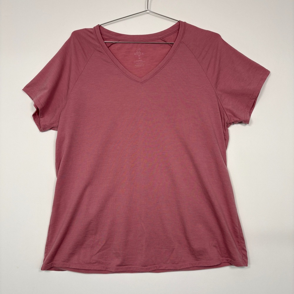 Woolx Women T-Shirt 1X Pink Mia Merino Wool V-Neck Raglan Short Sleeve Tee